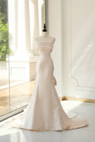 Classic Bridal Gown Mermaid Strapless Sleeveless Satin Long Light Pink Wedding Dresses Elegant Bridal Gowns Brides Dress HZ1121
