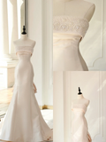 Classic Bridal Gown Mermaid Strapless Sleeveless Satin Long Light Pink Wedding Dresses Elegant Bridal Gowns Brides Dress HZ1121