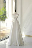 Timeless Bridal Gown A line Strapless Satin White Wedding Dresses Elegant Bridal Gowns HZ1121