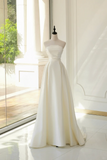 Timeless Bridal Dress A line Strapless Satin White Wedding Dresses Elegant Bridal Gowns HZ1121