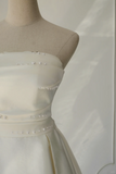 Timeless Bridal Dress A line Strapless Satin White Wedding Dresses Elegant Bridal Gowns HZ1121
