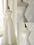 Timeless Bridal Dress A line Strapless Satin White Wedding Dresses Elegant Bridal Gowns HZ1121