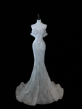 Timeless Bridal Gown Mermaid Off The Shoulder Silver Sequin Cap Sleeves Long Wedding Dresses Elegant Bridal Gowns HZ1121