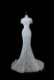 Timeless Bridal Gown Mermaid Off The Shoulder Silver Sequin Cap Sleeves Long Wedding Dresses Elegant Bridal Gowns HZ1121