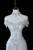 Timeless Bridal Gown Mermaid Off The Shoulder Silver Sequin Cap Sleeves Long Wedding Dresses Elegant Bridal Gowns HZ1121