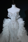 Timeless Bridal Gown Mermaid Off The Shoulder Silver Sequin Cap Sleeves Long Wedding Dresses Elegant Bridal Gowns HZ1121