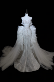 Timeless Bridal Gown Mermaid Off The Shoulder Silver Sequin Cap Sleeves Long Wedding Dresses Elegant Bridal Gowns HZ1121