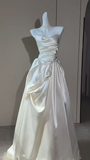 Timeless Bridal Dress Ball Gown Strapless Satin White Wedding Dresses Elegant Bridal Gowns HZ1121