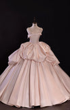 Pretty Ball Gown Straps Satin Pink Long Quinceanera Dress Formal Gowns Vestido De 15 Anos Sweet 16 Dress HZ1121
