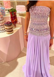 Elegant A Line Strapless Lilac Chiffon Long Prom Dresses Party Dress Summer 20th Birthday Outfits 18th Birthday Dresses HZ1121