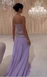 Elegant A Line Strapless Lilac Chiffon Long Prom Dresses Party Dress Summer 20th Birthday Outfits 18th Birthday Dresses HZ1121
