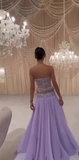 Elegant A Line Strapless Lilac Chiffon Long Prom Dresses Party Dress Summer 20th Birthday Outfits 18th Birthday Dresses HZ1121