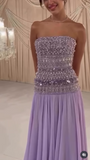 Elegant A Line Strapless Lilac Chiffon Long Prom Dresses Party Dress Summer 20th Birthday Outfits 18th Birthday Dresses HZ1121