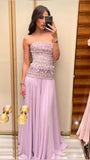Elegant A Line Strapless Lilac Chiffon Long Prom Dresses Party Dress Summer 20th Birthday Outfits 18th Birthday Dresses HZ1121