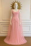 Elegant Mermaid Scoop Neck Pink Chiffon Long Prom Dresses Party Dress Summer 20th Birthday Outfits 18th Birthday Dresses HZ1121