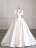 Timeless Bridal Dress Ball Gown Sweetheart Short Sleeves Satin White Wedding Dresses Elegant Bridal Gowns HZ1121