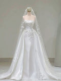 Timeless Bridal Gown Mermaid Strapless White Sleeveless Long Wedding Dresses Elegant Bridal Gowns HZ1121