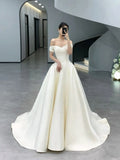 Timeless Bridal Gown Ball Gown Off The Shoulder White Short Sleeves Long Wedding Dresses Elegant Bridal Gowns HZ1121
