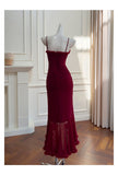 Elegant High Low Spaghetti Straps Burgundy Sleeveless Long Evening Party Gowns Evening Formal Dresses Prom Dress HZ1121