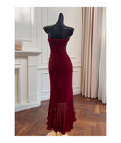 Elegant High Low Spaghetti Straps Burgundy Sleeveless Long Evening Party Gowns Evening Formal Dresses Prom Dress HZ1121
