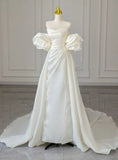 Timeless Bridal Gown Sheath Off The Shoulder White Short Sleeves Long Wedding Dresses Elegant Bridal Gowns HZ1121