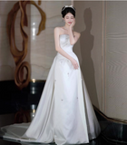 Timeless Bridal Gown Sheath Strapless Satin Sleeveless White Wedding Dresses Elegant Bridal Gowns HZ1121
