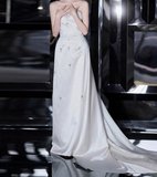Timeless Bridal Gown Sheath Strapless Satin Sleeveless White Wedding Dresses Elegant Bridal Gowns HZ1121