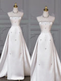 Timeless Bridal Gown Sheath Strapless Satin Sleeveless White Wedding Dresses Elegant Bridal Gowns HZ1121