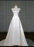 Timeless Bridal Gown Sheath Strapless Satin Sleeveless White Wedding Dresses Elegant Bridal Gowns HZ1121