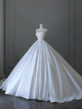 Timeless Bridal Dress Ball Gown Strapless Sleeveless Satin White Wedding Dresses Elegant Bridal Gowns HZ1121