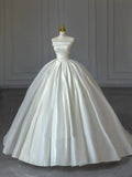 Modest Bridal Dress Ball Gown Strapless Sleeveless Satin Ivory Wedding Dresses Elegant Bridal Gowns HZ1121