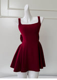 Cute A line Square Neck Short Burgundy Formal 8th Grade Homecoming Dresses Summer Middle School Hoco Dress Homecoming Outfits HZ1121