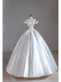 Princess Bridal Gown Ball Gown Off The Shoulder White Lace Short Sleeves Long Wedding Dresses Elegant Bridal Gowns HZ1121