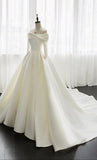 Princess Bridal Gown Ball Gown Off The Shoulder White Satin Long Wedding Dresses Elegant Bridal Gowns HZ1121