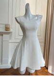 Cute A line Square Neck Short White Formal 8th Grade Homecoming Dresses Summer Middle School Hoco Dress Homecoming Outfits HZ1121
