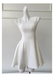 Cute A line Square Neck Short White Formal 8th Grade Homecoming Dresses Summer Middle School Hoco Dress Homecoming Outfits HZ1121