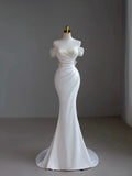 Unique Bridal Gown Mermaid Off The Shoulder Satin Short Sleeves Wedding Dresses Elegant Bridal Gowns HZ1121