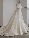 Unique Bridal Gown Mermaid Off The Shoulder Satin Short Sleeves Pleated Wedding Dresses Elegant Bridal Gowns HZ1121