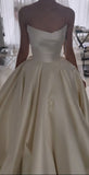 Princess Bridal Dress Ball Gown Strapless Sleeveless Satin White Wedding Dresses Pretty Bridal Gowns HZ1121