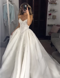 Princess Bridal Dress Ball Gown Sweetheart Sleeveless Satin White Lace Wedding Dresses Pretty Bridal Gowns HZ1121