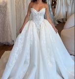Princess Bridal Dress Ball Gown Sweetheart Sleeveless Satin White Lace Wedding Dresses Pretty Bridal Gowns HZ1121