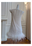 Cute A line Scoop Neck Short White Sequin Formal 8th Grade Homecoming Dresses Summer Middle School Hoco Dress Homecoming Outfits HZ1121