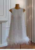 Cute A line Scoop Neck Short White Sequin Formal 8th Grade Homecoming Dresses Summer Middle School Hoco Dress Homecoming Outfits HZ1121