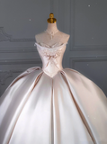 Princess Bridal Dress Ball Gown Sweetheart Sleeveless Satin Light Pink Wedding Dresses Pretty Bridal Gowns HZ1121