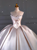 Princess Bridal Dress Ball Gown Sweetheart Sleeveless Satin Light Pink Wedding Dresses Pretty Bridal Gowns HZ1121