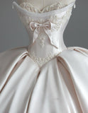 Princess Bridal Dress Ball Gown Sweetheart Sleeveless Satin Light Pink Wedding Dresses Pretty Bridal Gowns HZ1121