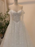 Timeless Bridal Gown Ball Gown Off The Shoulder White Lace Appliques Long Sleeves Wedding Dresses Elegant Bridal Gowns HZ1121