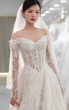 Timeless Bridal Gown Ball Gown Off The Shoulder White Lace Appliques Long Sleeves Wedding Dresses Elegant Bridal Gowns HZ1121