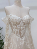 Timeless Bridal Gown Ball Gown Off The Shoulder White Lace Appliques Long Sleeves Wedding Dresses Elegant Bridal Gowns HZ1121