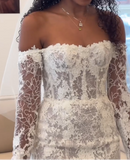 Timeless Bridal Gown Mermaid Off The Shoulder White Lace Long Sleeves Wedding Dresses Elegant Bridal Gowns HZ1121